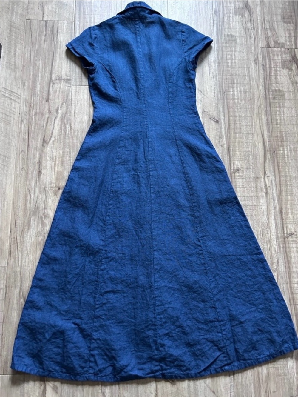 Handmade Indigo Blue 100% Linen Maxi Dress - Picture 4 of 9